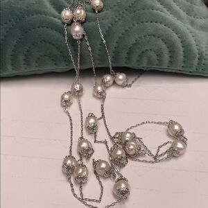 Long Silver and Pearl CGI Necklace